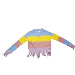 Distressed Color block sweater